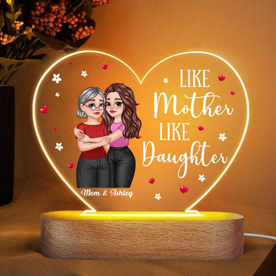 Hugging Cartoon Mother Daughter Bond Can‘t Be Broken Personalized Acrylic Heart Plaque With LED Night Light