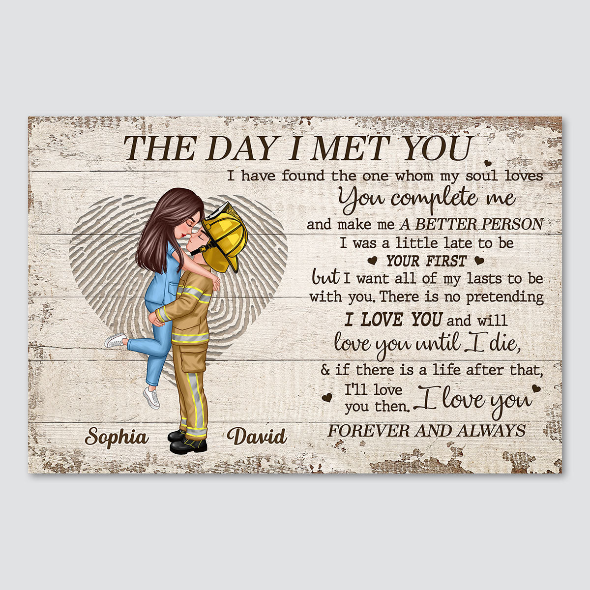 Fingerprint Couple Valentine‘s Day Gifts by Occupation Gift For Her Gift For Him Firefighter, Nurse, Police Officer Personalized Horizontal Poster