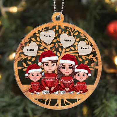 Christmas Family Sitting Under Tree Personalized Acrylic Ornament