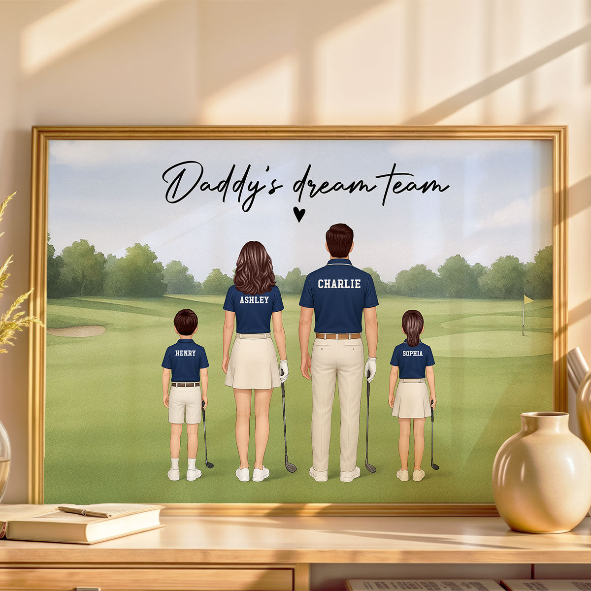 Daddy's Team Golf Family Back View Personalized Poster, Father's Day Gift