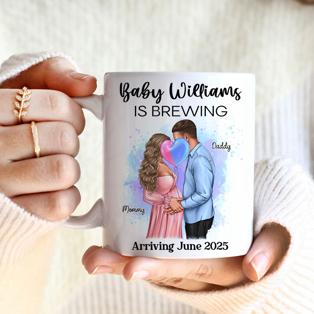 Baby Is Brewing Pregnancy Kissing Couple Personalized Mug Expecting Mom Gift, Expecting Parents Gift,  Gift
