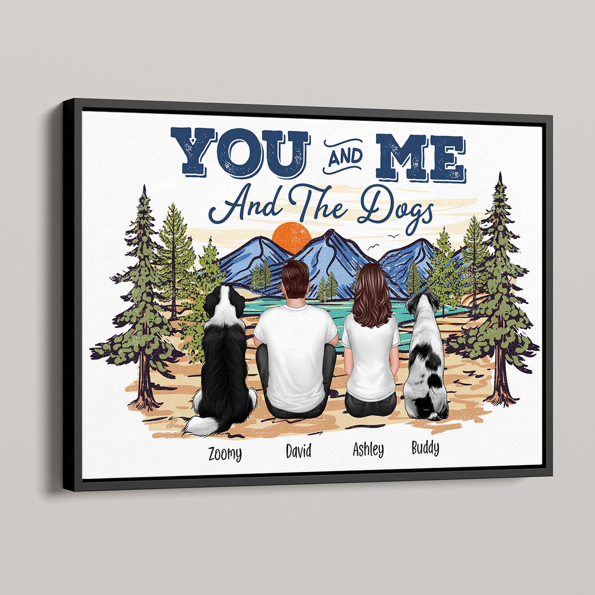 Couple Sitting You & Me And The Dogs Personalized Poster