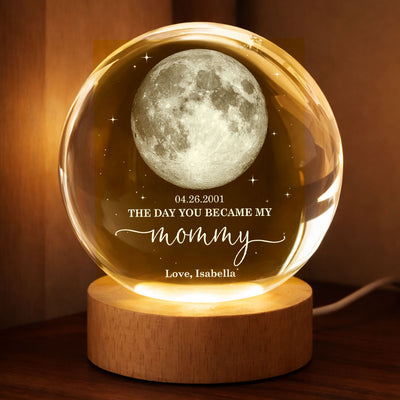 The Day You Became My Mom Dad - Personalized Crystal Ball LED Night Light - Sentimental Gift for Mom, Dad