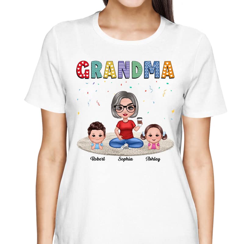 Grandma Grandkids Sitting On Carpet Personalized Shirt