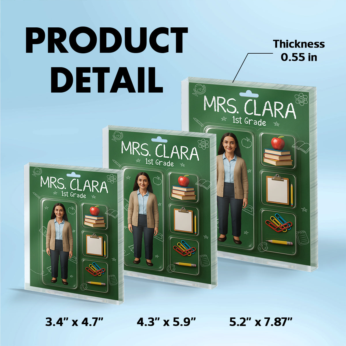 Teacher Custom Face Figure Personalized Rectangle Acrylic Block Plaque, Teacher Appreciation Gift