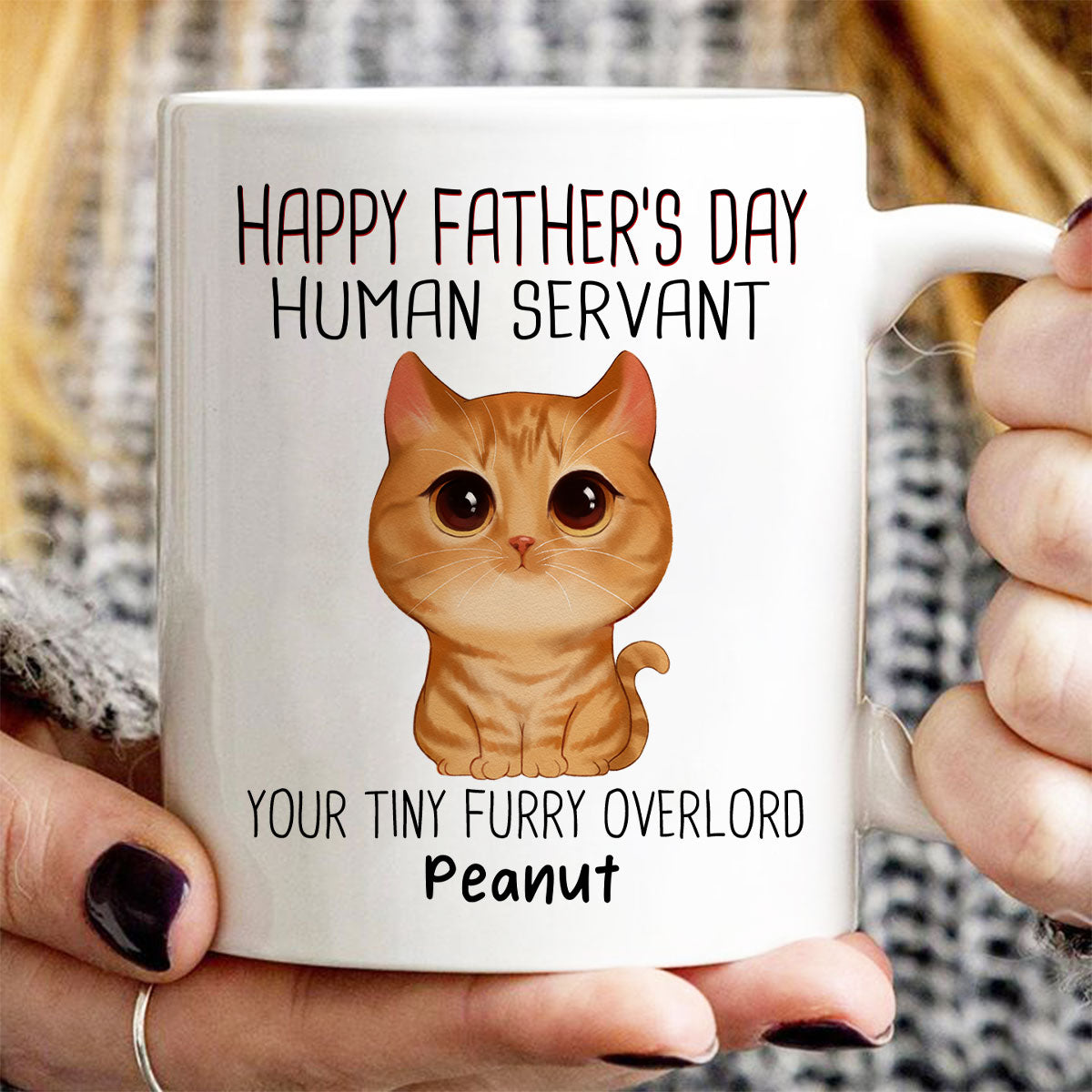 Watercolor Cute Cats Happy Father‘s Day Cat Human Servant - Personalized Mug