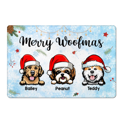 Merry Woofmas Christmas Peeking Dog Personalized Doormat