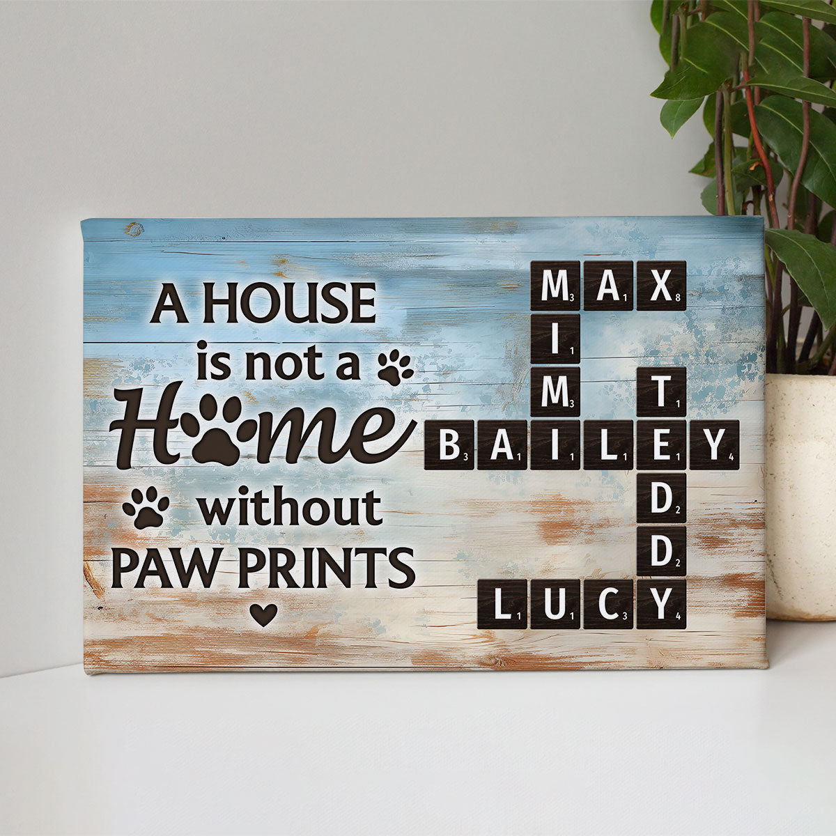 Home With Paw Prints Pet Crossword Puzzle Art Personalized Canvas