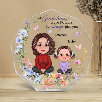 If Grandmas Were Flowers Grandma Grandkids Crossed Legs Personalized Acrylic Nonagon Plaque