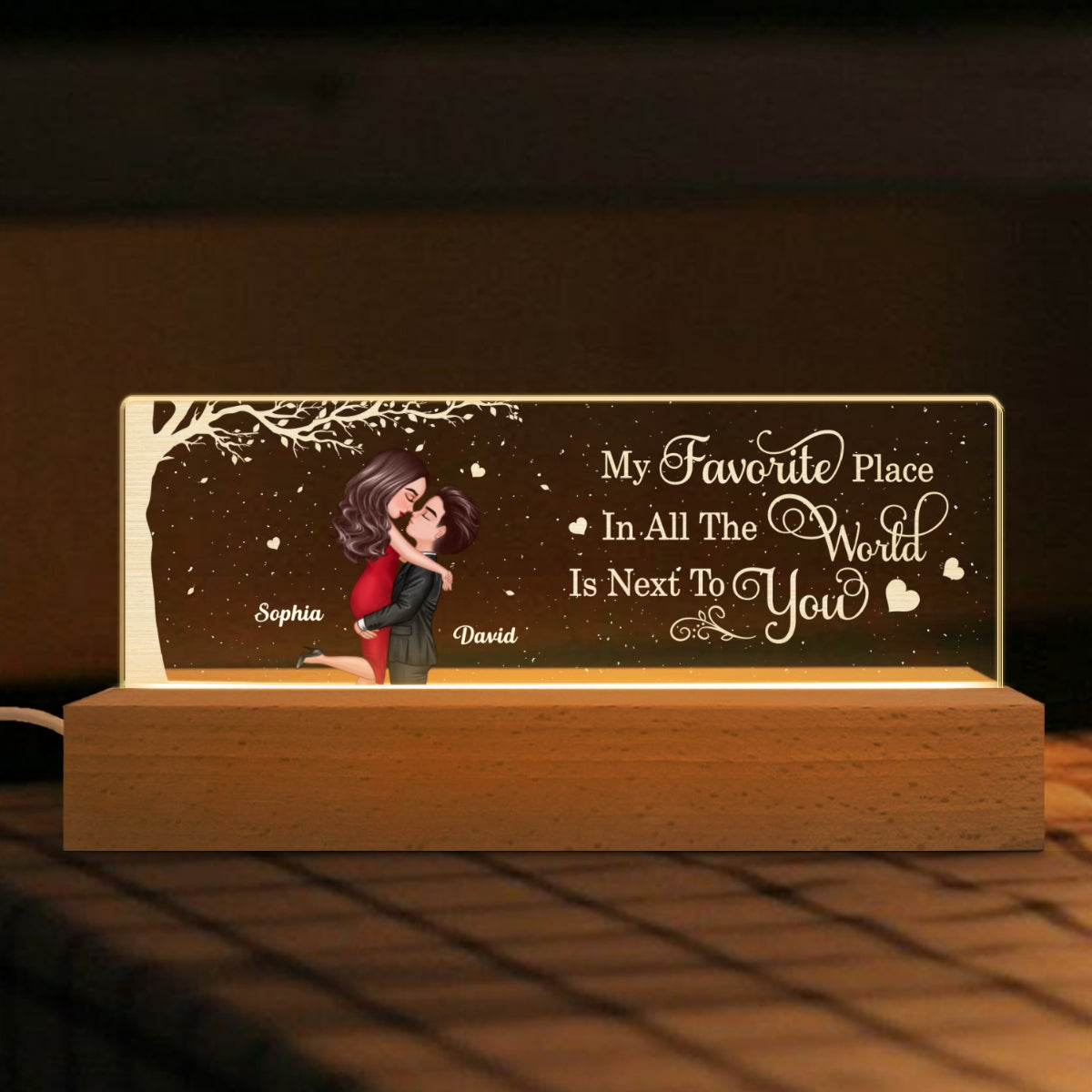 Favorite Place In The World Couple Kissing Personalized Acrylic LED Night Light, Gift For Him, For Her