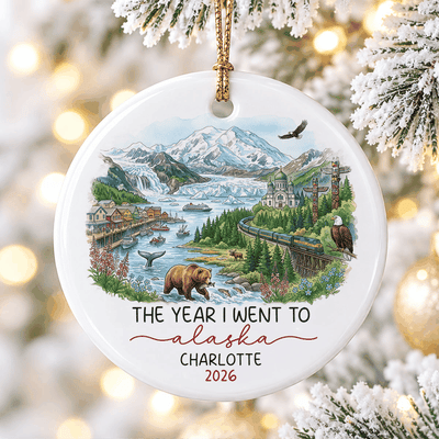 The Year We Went To - Personalized Ceramic Ornament - Travel Keepsake, Christmas Gift for Couples, Family, Friends & Travel Lovers