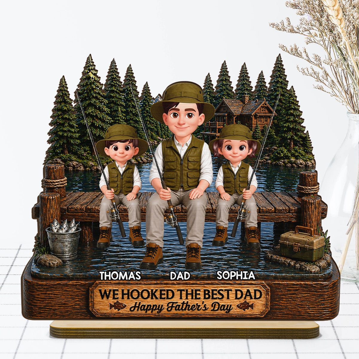 Fishing We Hooked The Best Dad - Personalized 2-Layered Wooden Plaque - Father's Day Gift For Fishing Dad, Fishing Lovers