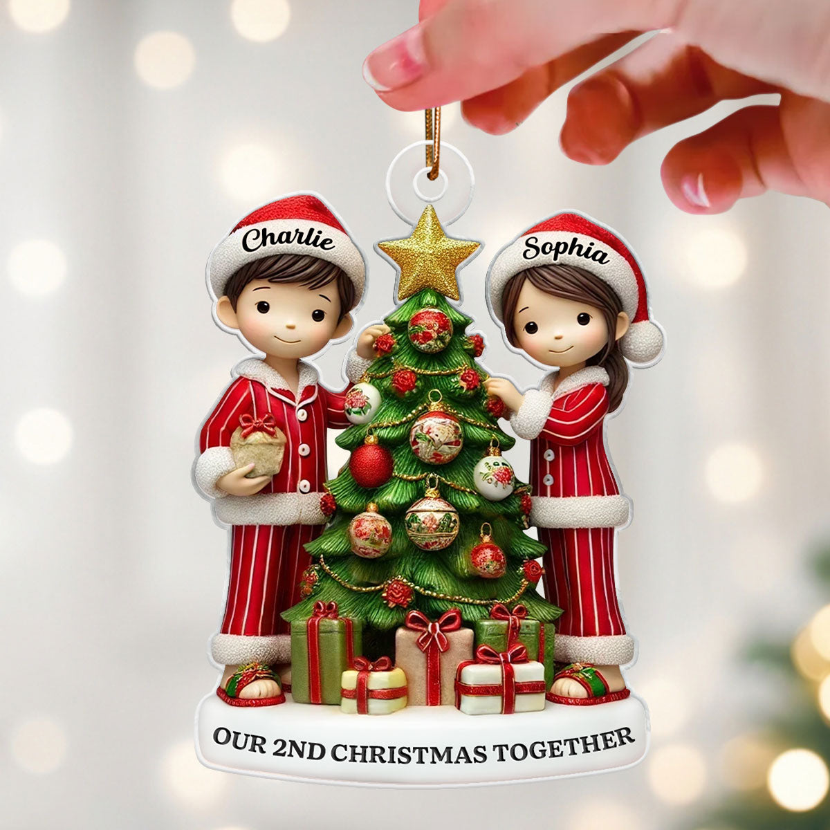 3D Effect Couple Decorating Christmas Personalized Acrylic Ornament