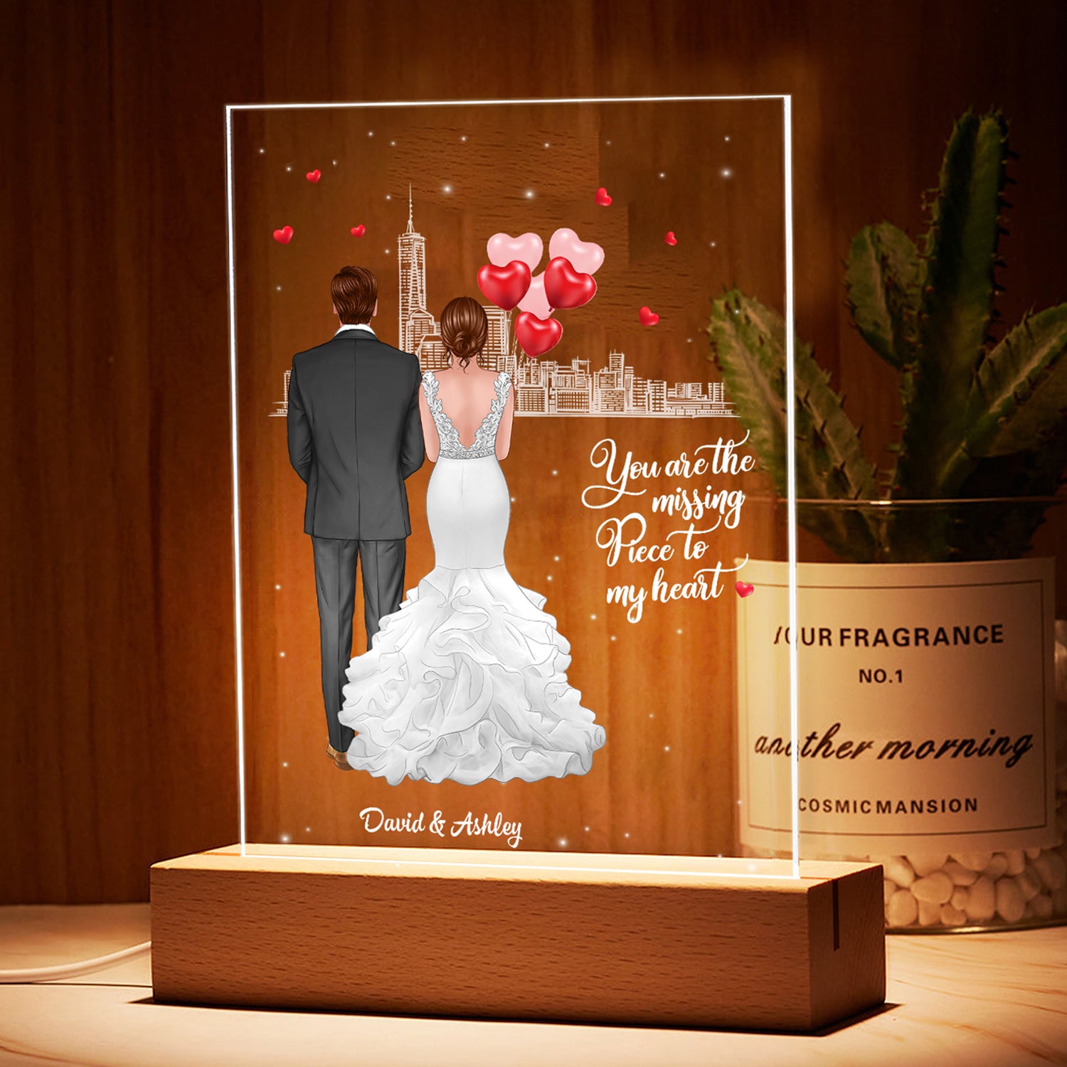 The Missing Piece To My Heart Wedding Couple Personalized LED Night Light - Acrylic LED Lamp