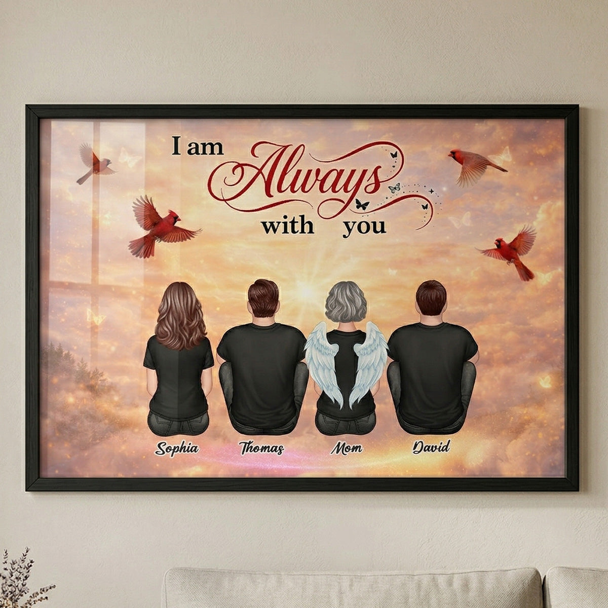 Cardinal Heaven Sky Family Memorial Always With You - Personalized Poster - Gift For Memorial, Sympathy Gift, Remembrance Gift