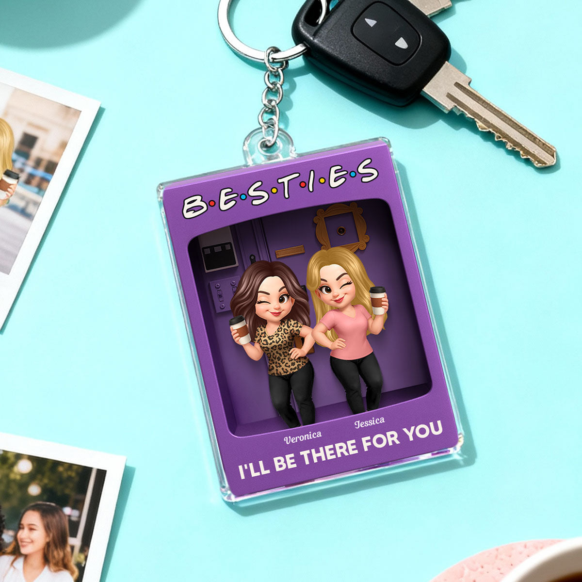 Besties Forever Best Friends Purple Toy Box Style - Personalized Acrylic Keychain - Friendship Gift For Besties