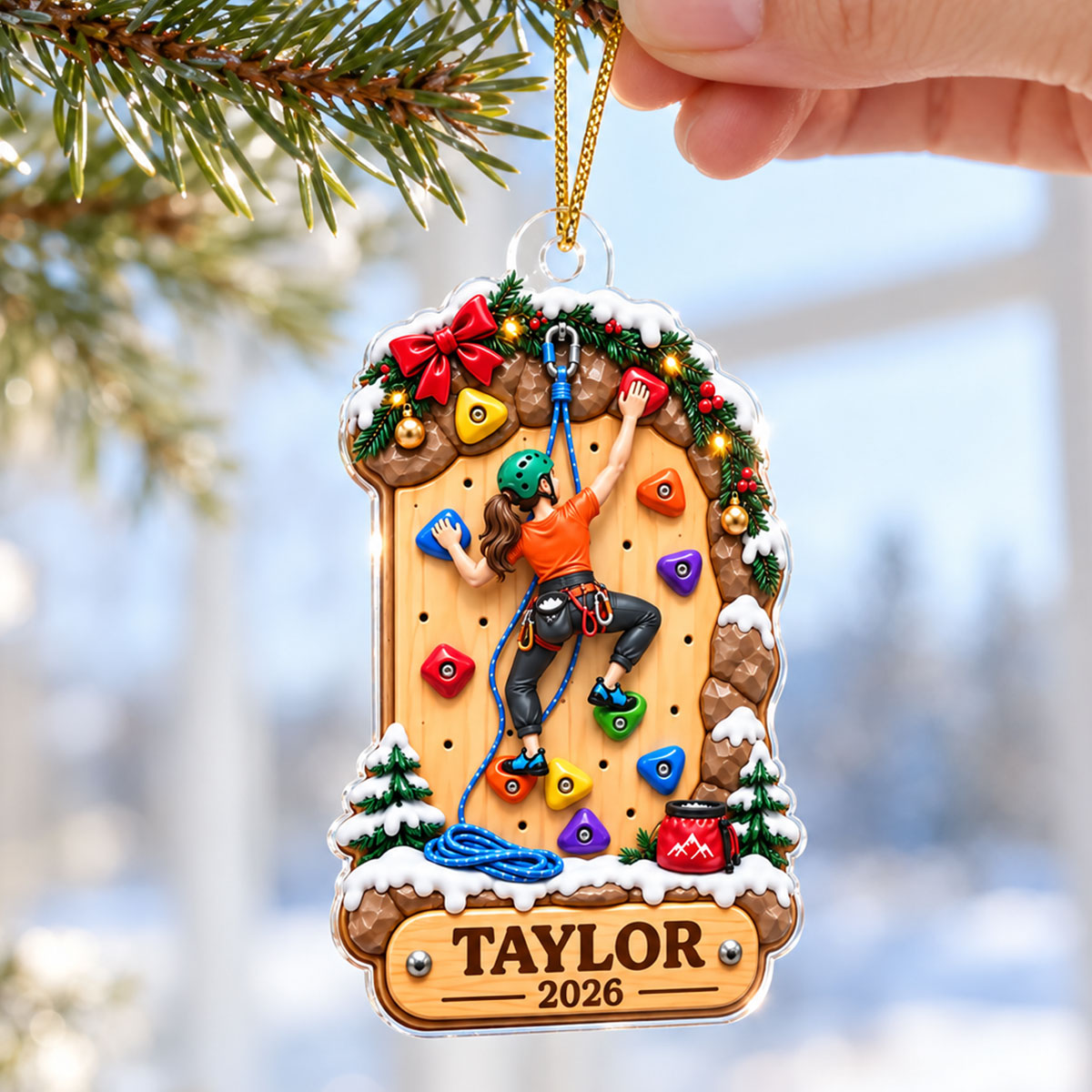 Rock Climbing Girl Boy - Personalized Acrylic Ornament - Christmas Gift For Kid Grandkids