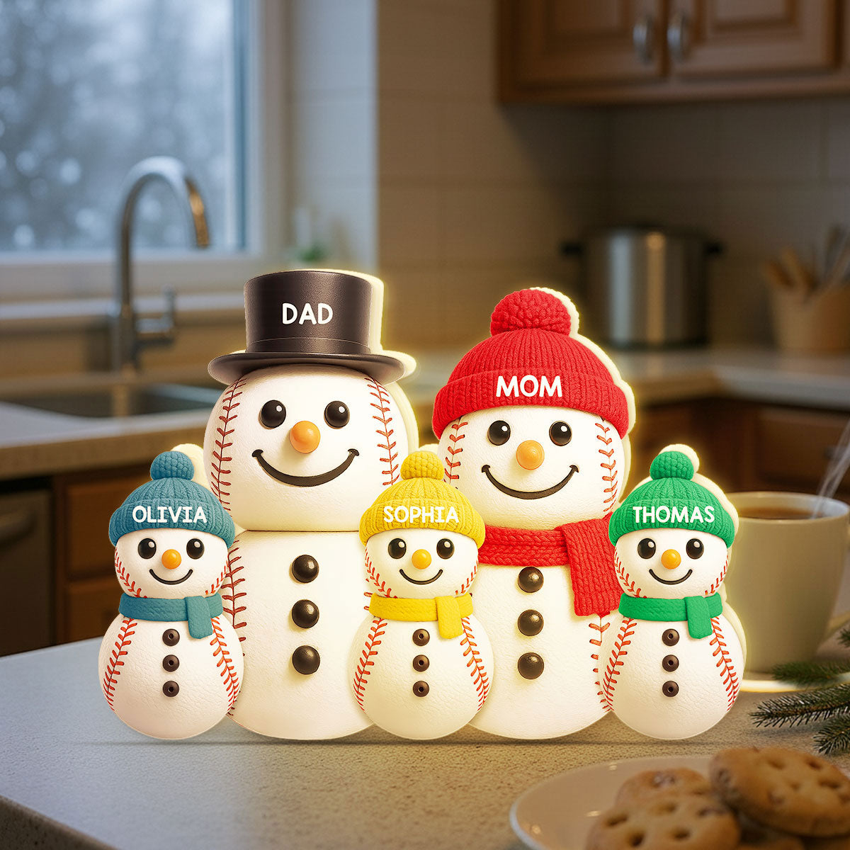 Baseball Snowman Family - Personalized Light Box - Gift For Family