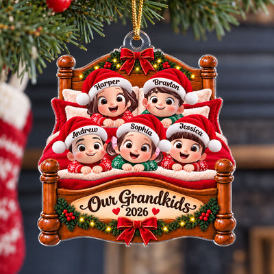 Our Grandkids Christmas Bed 2D Flat - Personalized Acrylic Ornament - Grandchildren Keepsake Gift for Grandma & Grandpa