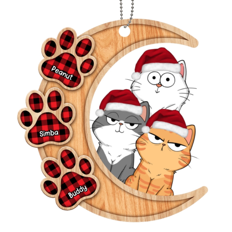 Cats On Moon Funny Cats Expressions Personalized Wooden Ornament