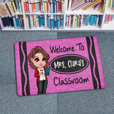Y2K Teacher Crayon Welcome To Classroom Personalized Doormat