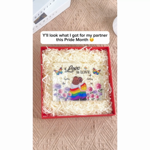 Pride Month LGBT Couple Birth Month Flowers Personalized Rectangle Acrylic Block Plaque, Gift For Couple