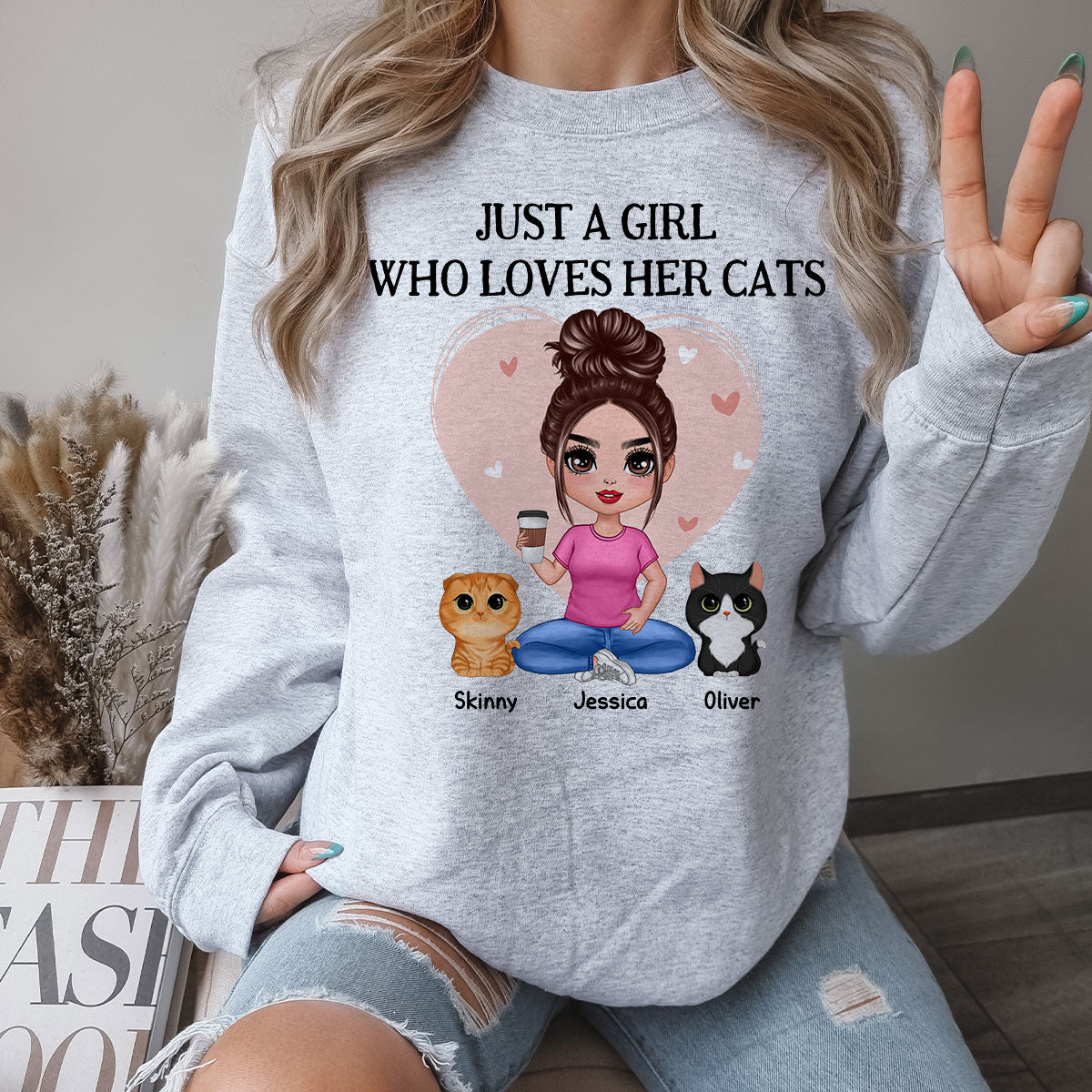 Pink Heart Just A Woman Who Loves Her Cats Personalized Shirt, Heartfelt 2025 Gift For Cat Moms, Cat Lovers