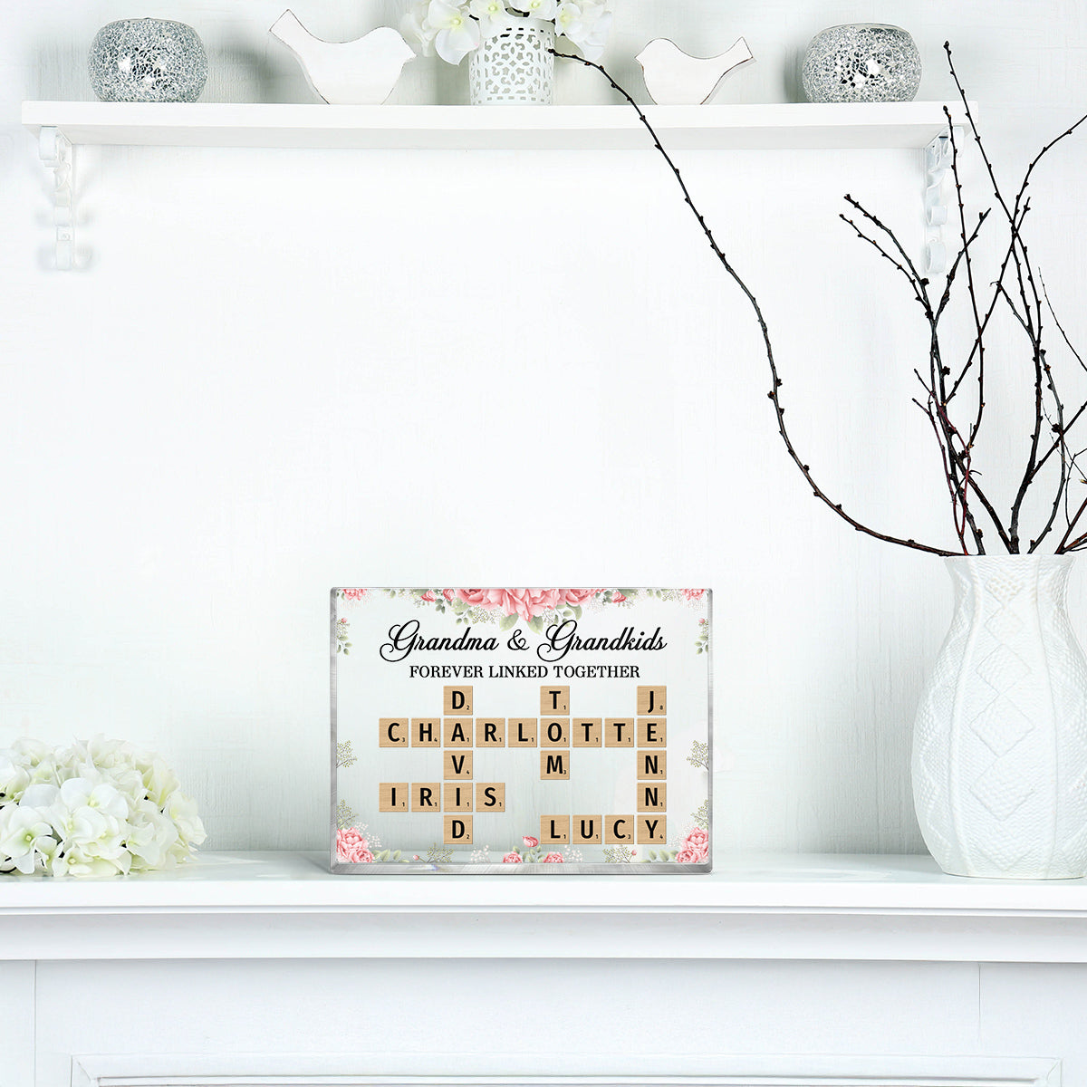 Grandma Grandpa Grandparents & Grandkids Forever Linked Together Crossword Puzzle Personalized Rectangle Acrylic Block