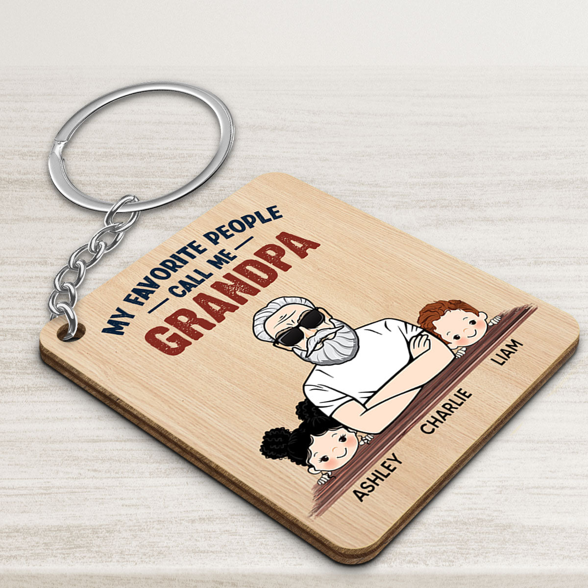 Favorite People Call Me Grandpa Dad Man And Kids Personalized Wooden Keychain