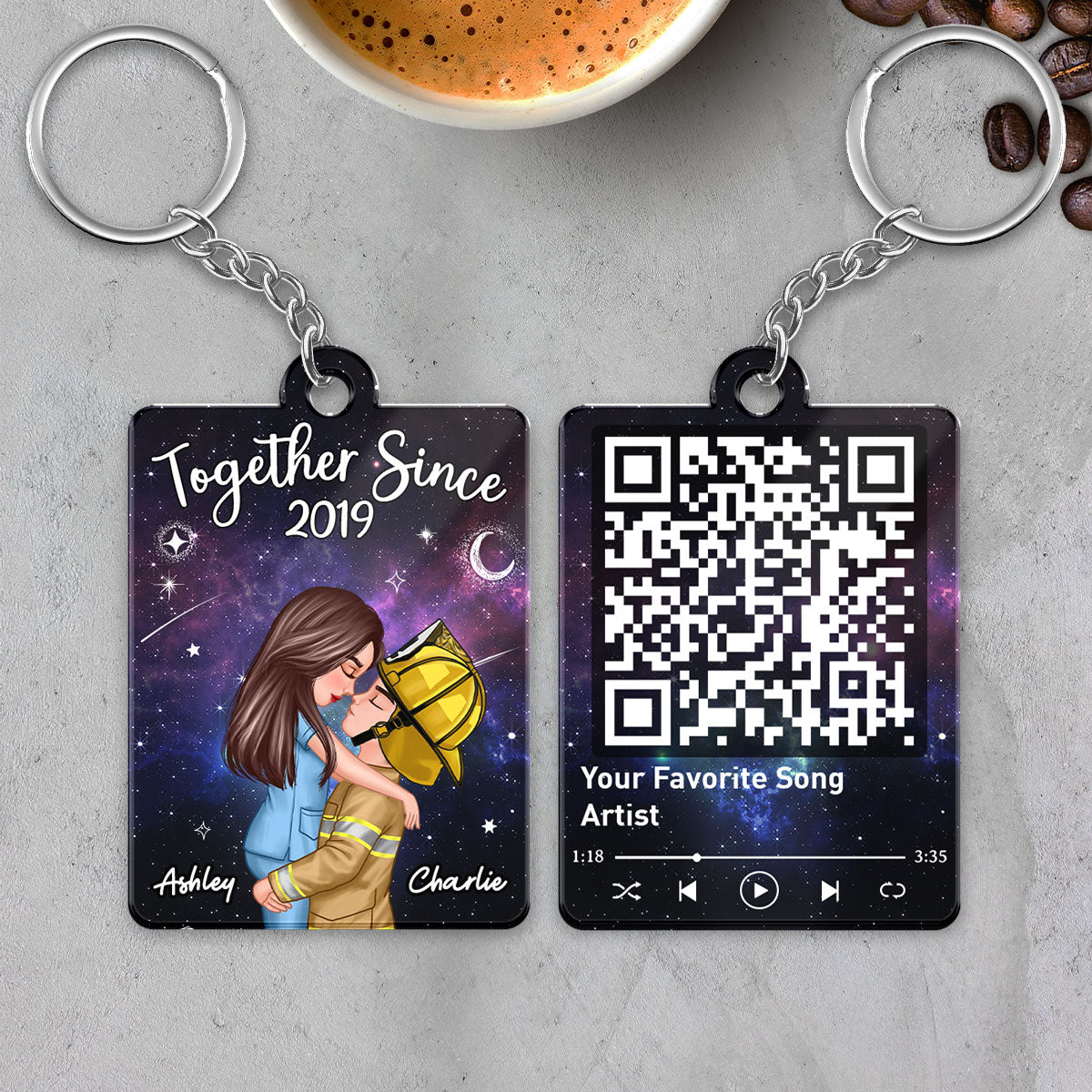 Couple Favorite Song Scannable QR Code Valentine‘s Day Gifts by Occupation Gift For Her Gift For Him Firefighter, Nurse, Police Officer Personalized Acrylic Keychain