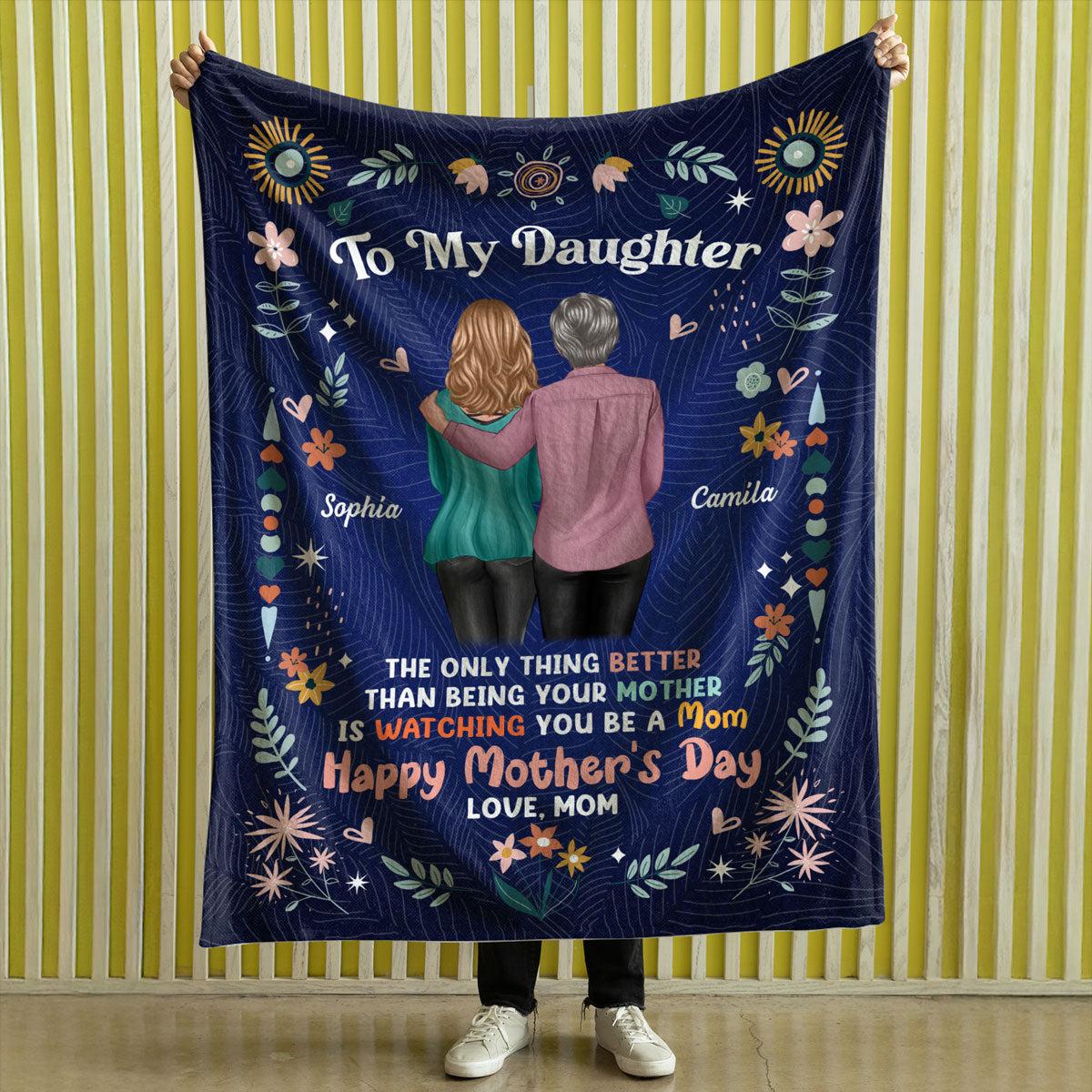 To My Daughter From Mom Happy Mother's Day Floral Personalized Fleece Blanket, Gift For Daughter