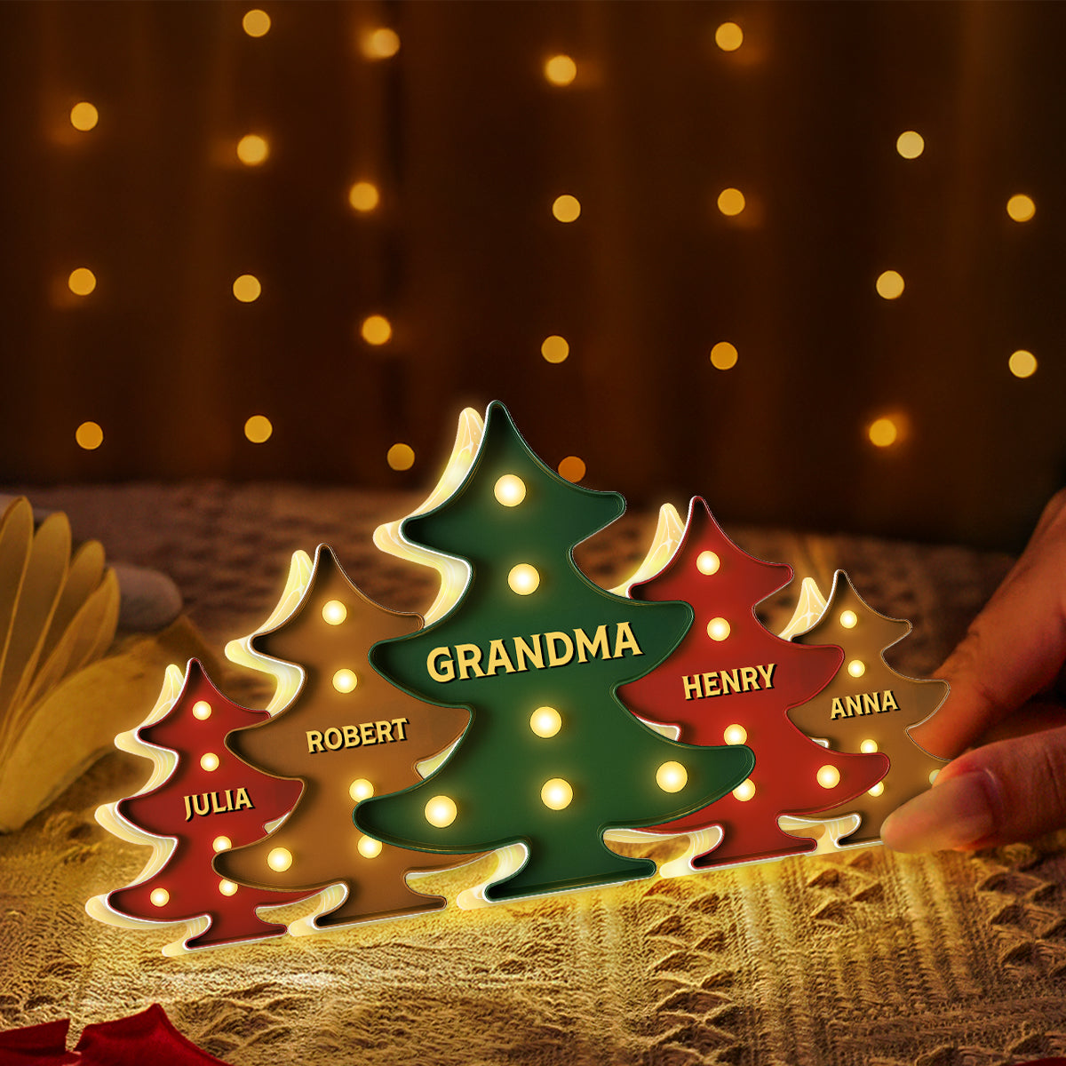 3D Effect Retro Vintage Christmas Tree Grandma Grandkids - Personalized Light Box - Gift For Grandmas