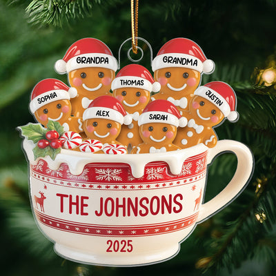 3D Effect Gingerbread Family In Hot Cocoa - Personalized Acrylic Ornament
