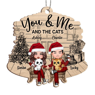 Couple And The Cats Front Porch Personalized Christmas Wooden Ornament