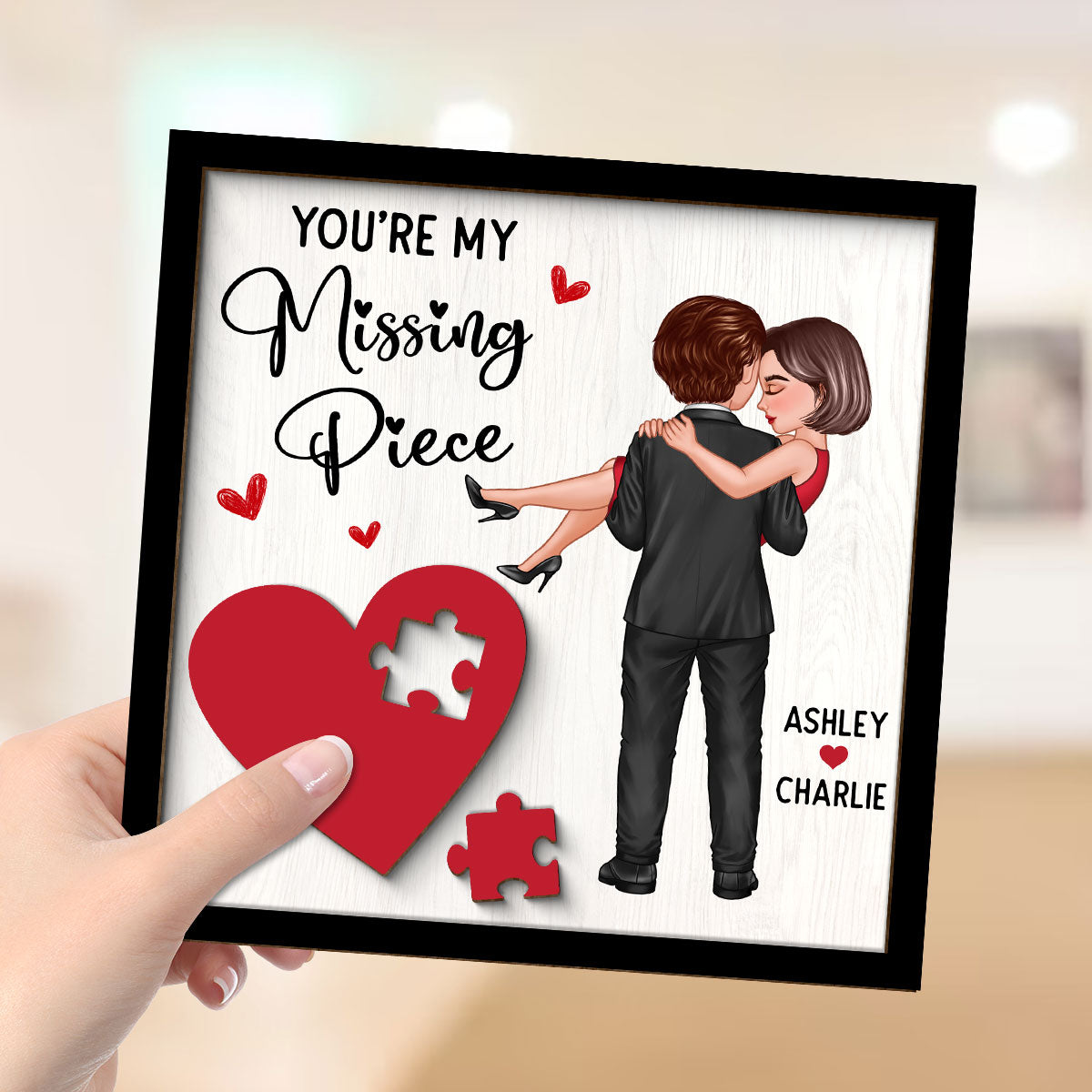 Couple Holding Red Heart Valentine‘s Day Gift For Her Gift For Him Personalized 2-Layer Wooden Plaque, Valentine‘s Day Gift For Him, For Her