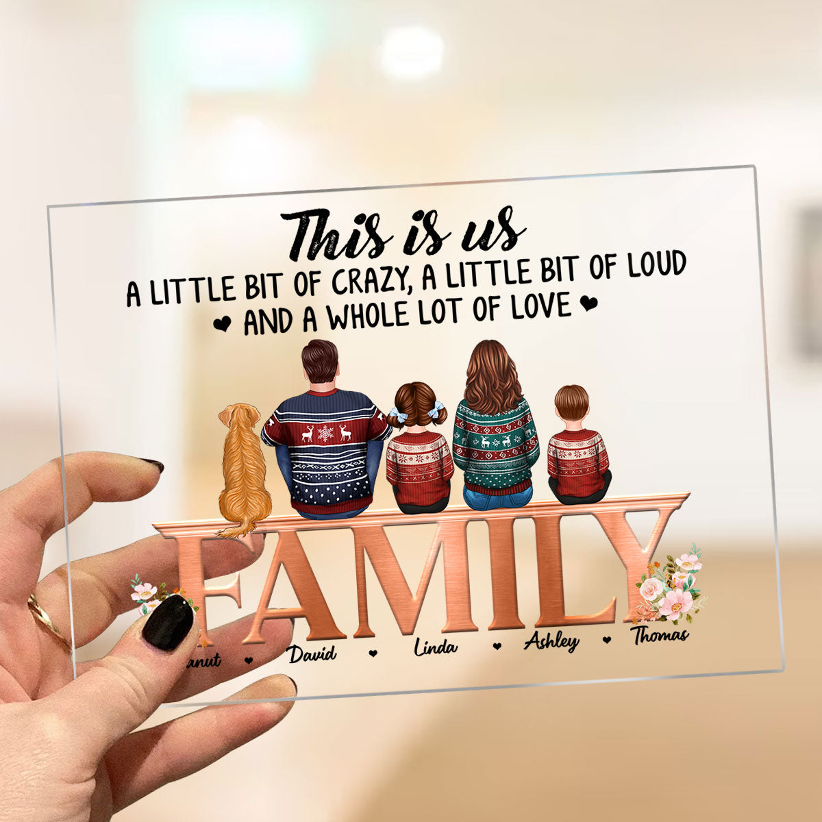This Is Us Family Back View Sitting On Word Personalized Acrylic Plaque