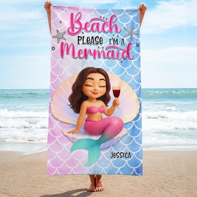 Beach Please I'm A Mermaid Personalized Beach Towel, Besties Summer Beach Trip