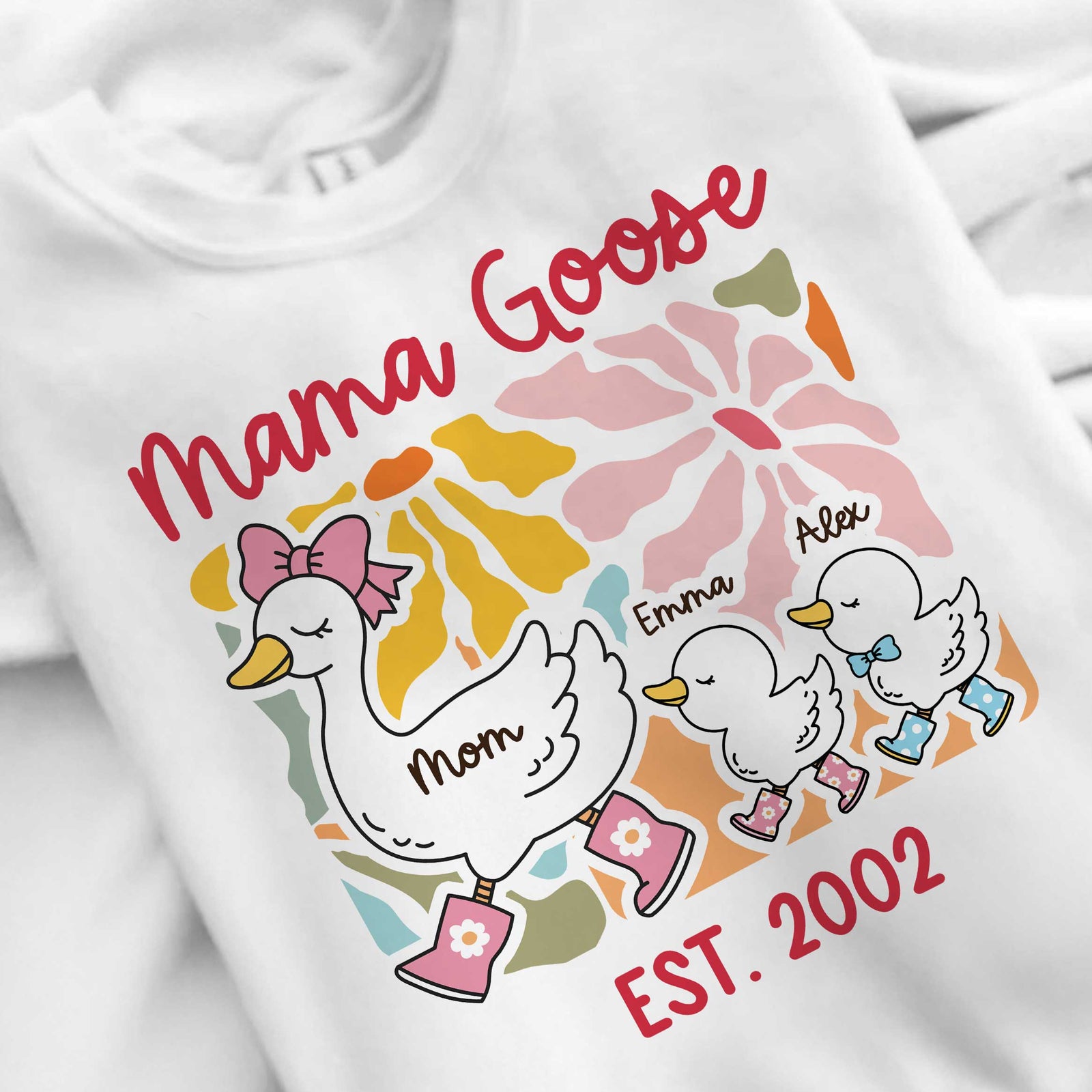 Mama Goose Grandma Goose & Kids Colorful Floral Personalized Shirt