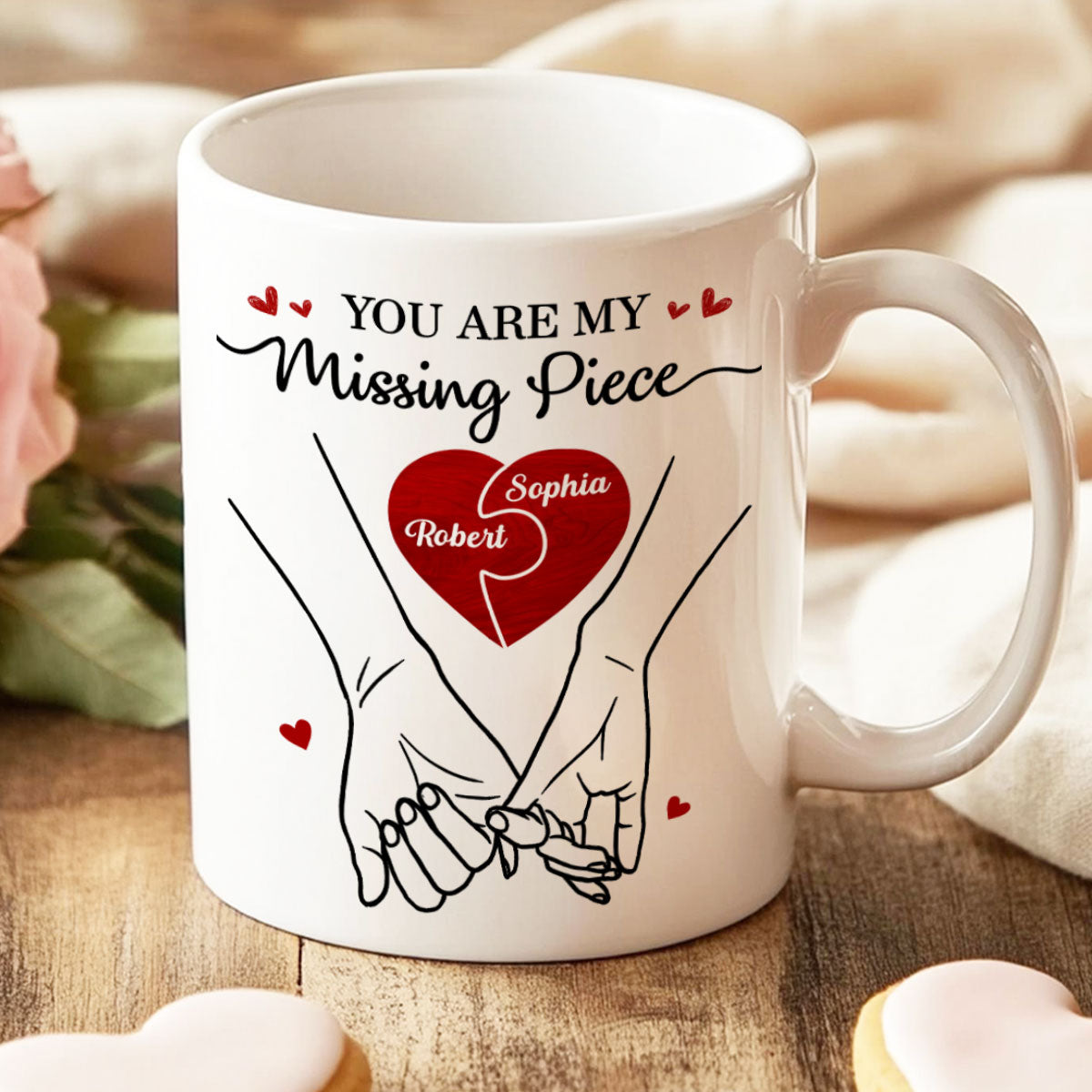 You Are My Missing Piece Couple Hands Outline Anniversary Gift  Gift Personalized Mug