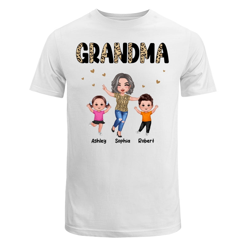 Happy Doll Grandma Grandkids Half Leopard Personalized Shirt