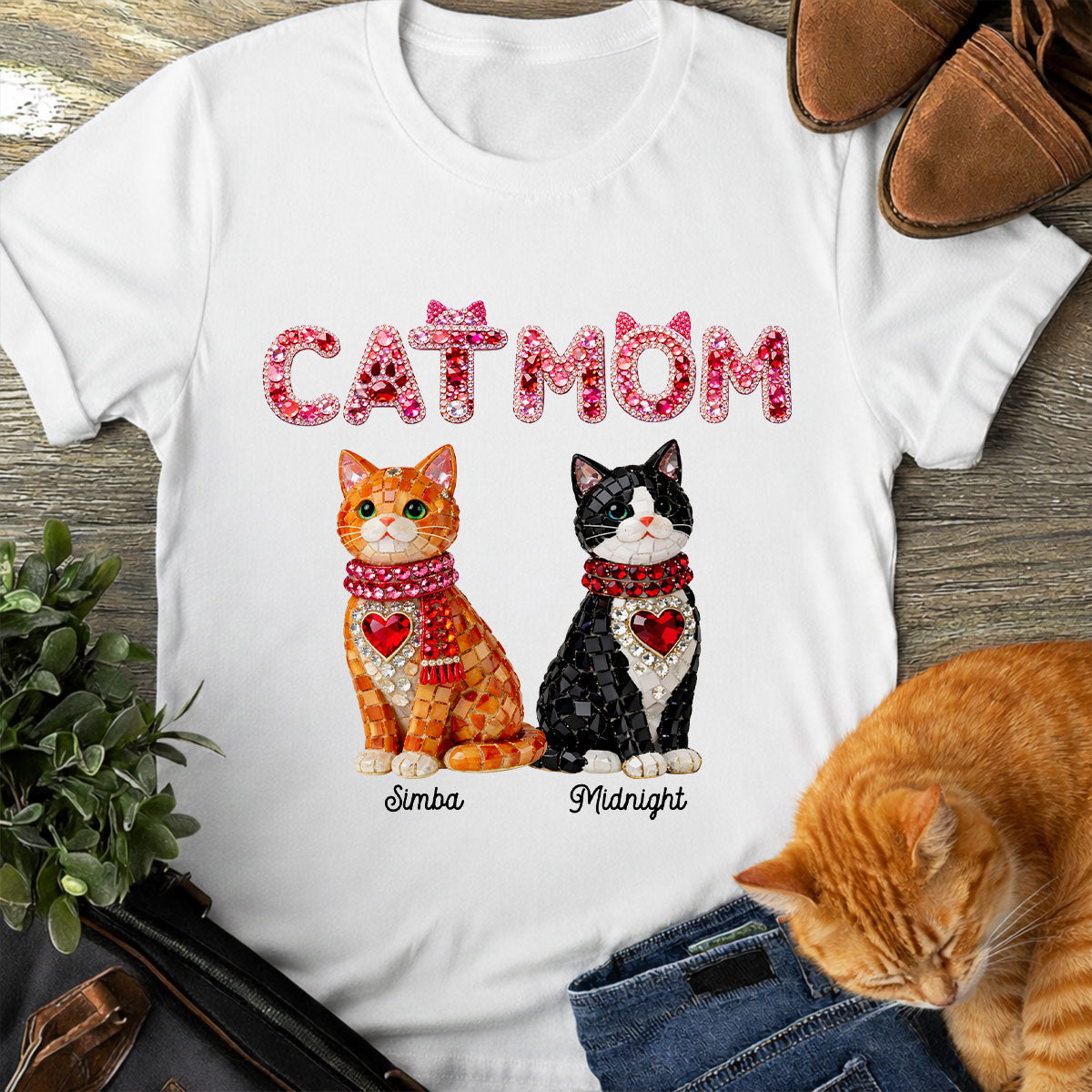 Cat Mom Shiny Pattern - Personalized Shirt - Unique Valentine's Day Gift for Cat Moms