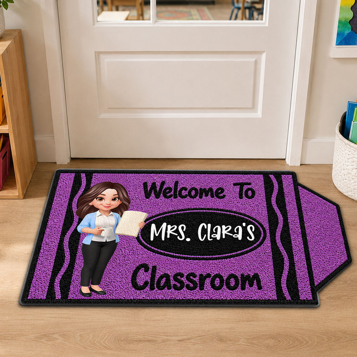Happy Crayon Teacher Welcome To Classroom - Personalized Doormat - Back To School Gift For Teacher, Classroom Decor