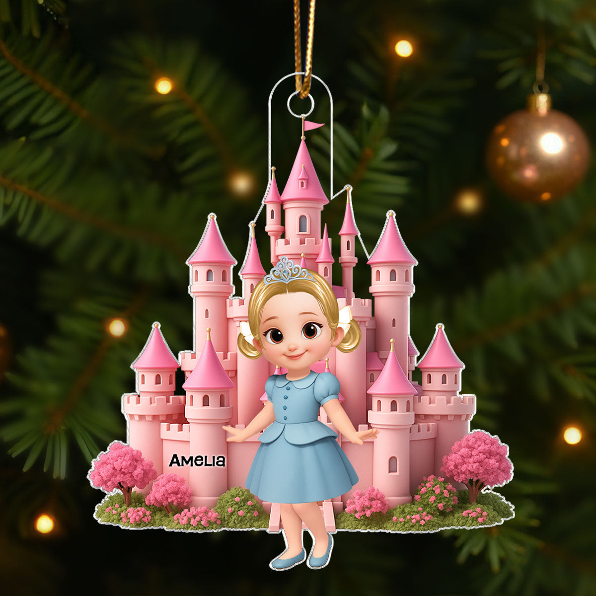 3D Effect Little Princess Castle Personalized Acrylic Ornament