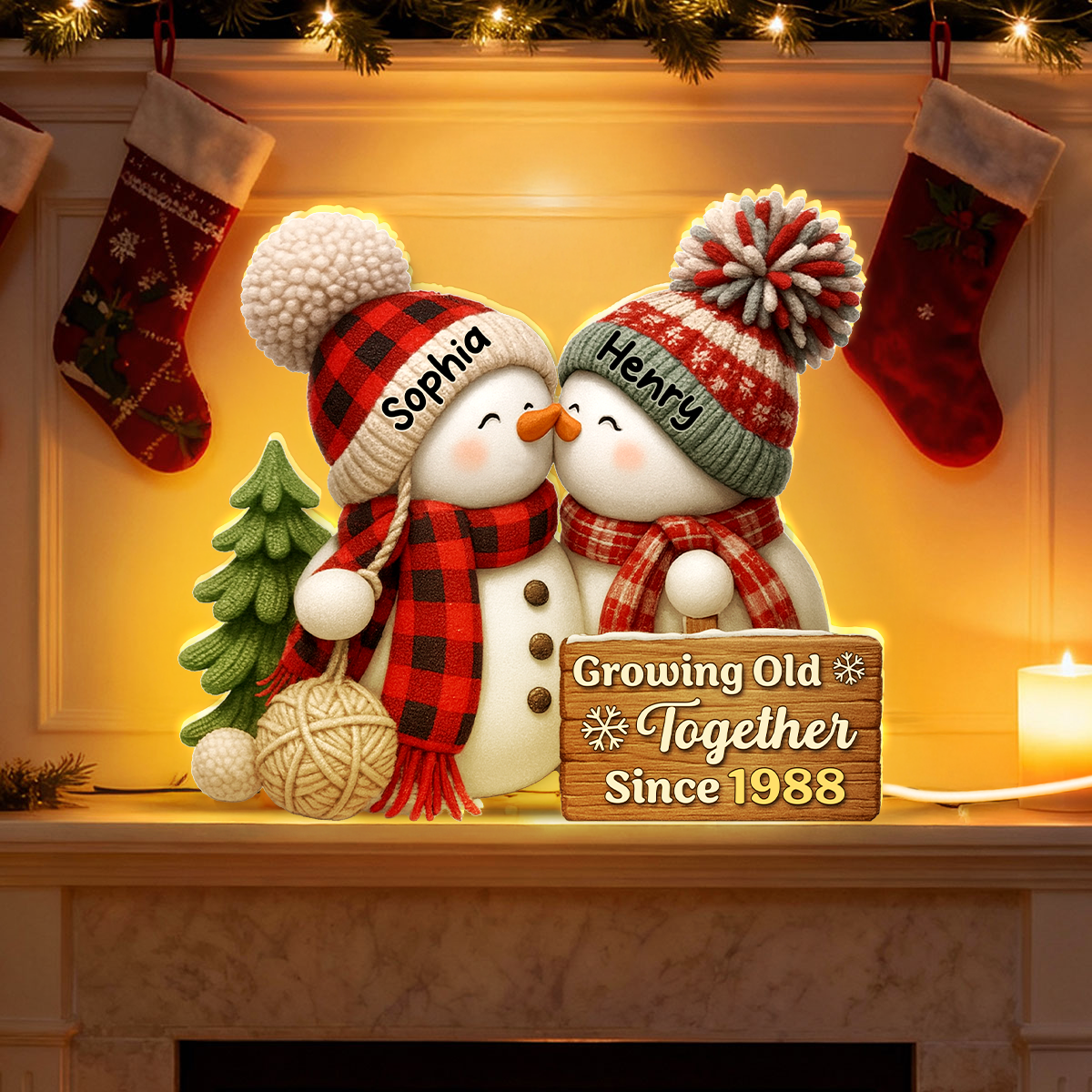3D Effect Snowman Couple Growing Old Together - Personalized Light Box - Heartwarming Christmas Gift for him, Gift for her