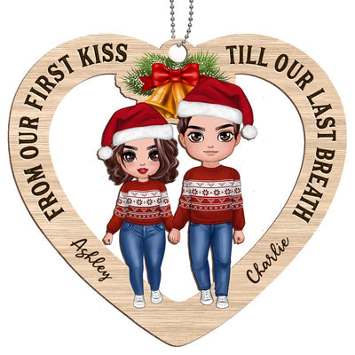 Doll Couple Standing Heart Personalized Wooden Ornament