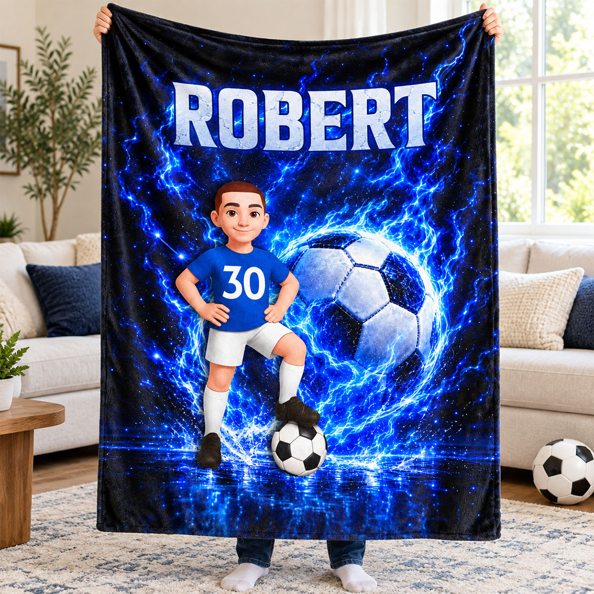 Soccer Trendy Design Blanket for Boys Girls - Personalized Fleece Blanket - Christmas Gift for Daughter, Son