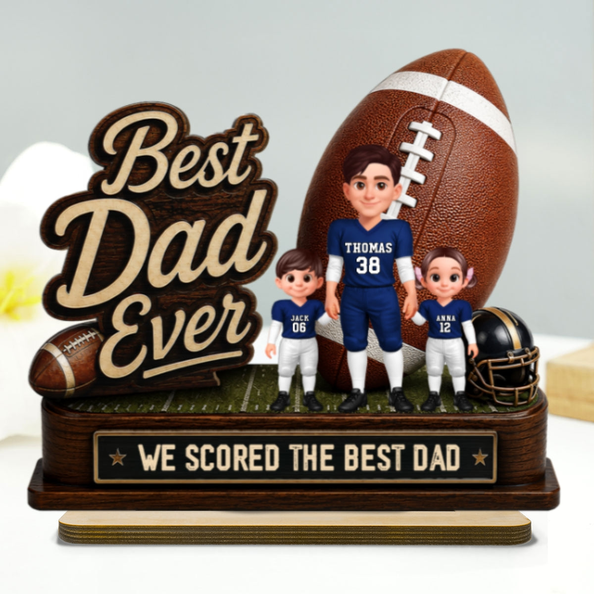 We Scored The Best Dad American Football Dad & Kids - Personalized 2-Layered Wooden Plaque - Father's Day Gift For American Football Dad