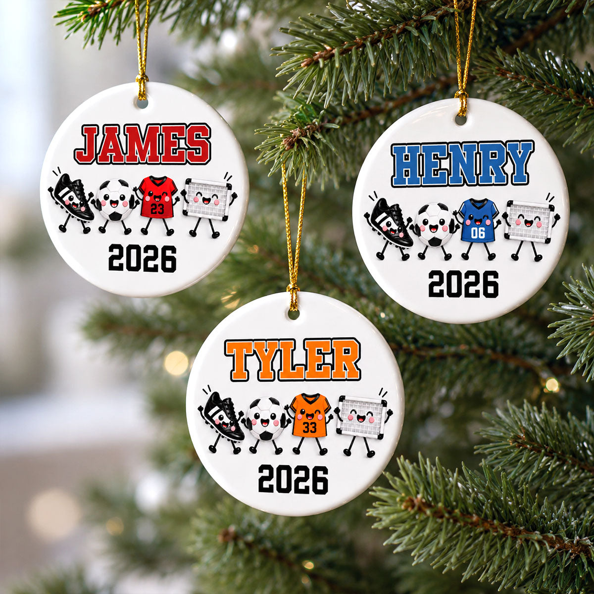 Soccer Things 2D Flat - Personalized Ceramic Ornament – Custom Name Soccer Christmas Keepsake Gift for Player, Son, Daughter, Teen & Soccer Fan