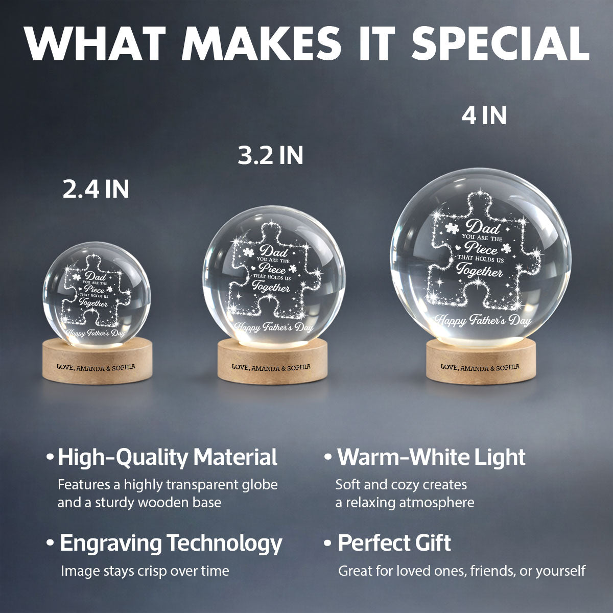 Dad You Are The Piece That Holds Us Together - Personalized Crystal Ball LED Night Light - Father's Day Gift For Dad