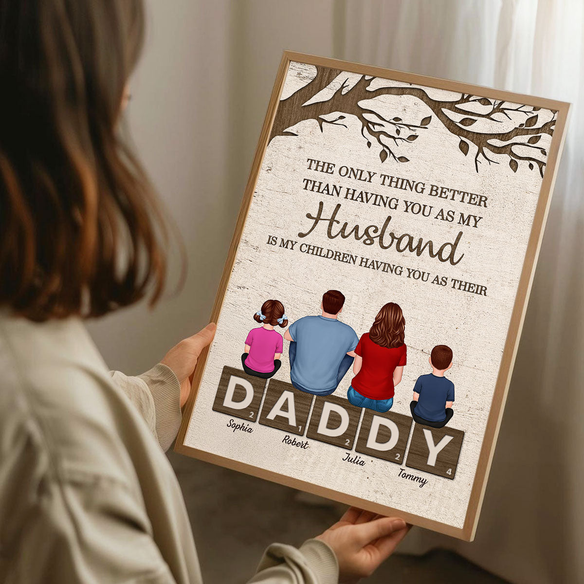 Dad Family Sitting On Text The Only Thing Personalized Poster, Father's Day gift